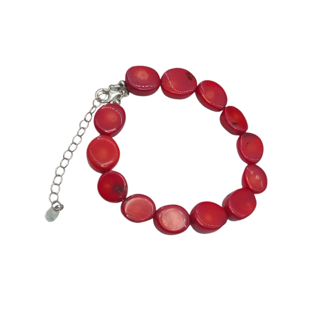 Vintage 925 Women’s Red Coral Bracelet Nautical Southwestern Jewelry Stone